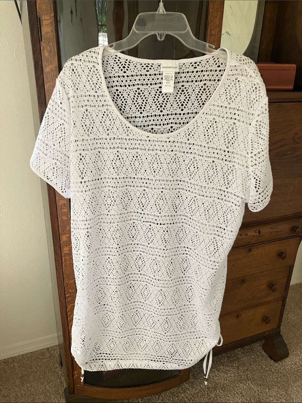 Wearaboits White Crochet Swim Coverup Tunic